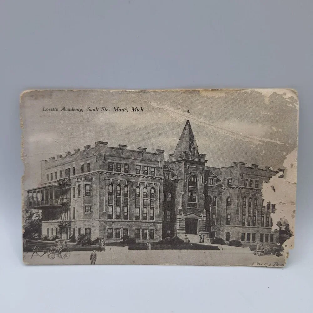 Loretto Academy Sault Ste Marie Michigan Antique Postcard Handwritten Soo Church